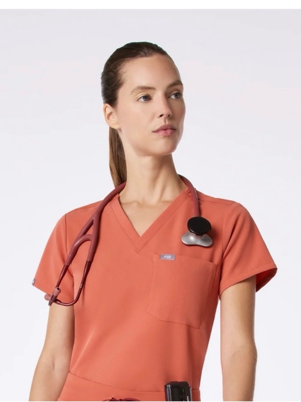 Figs Women's V-Neck Top in Terracotta